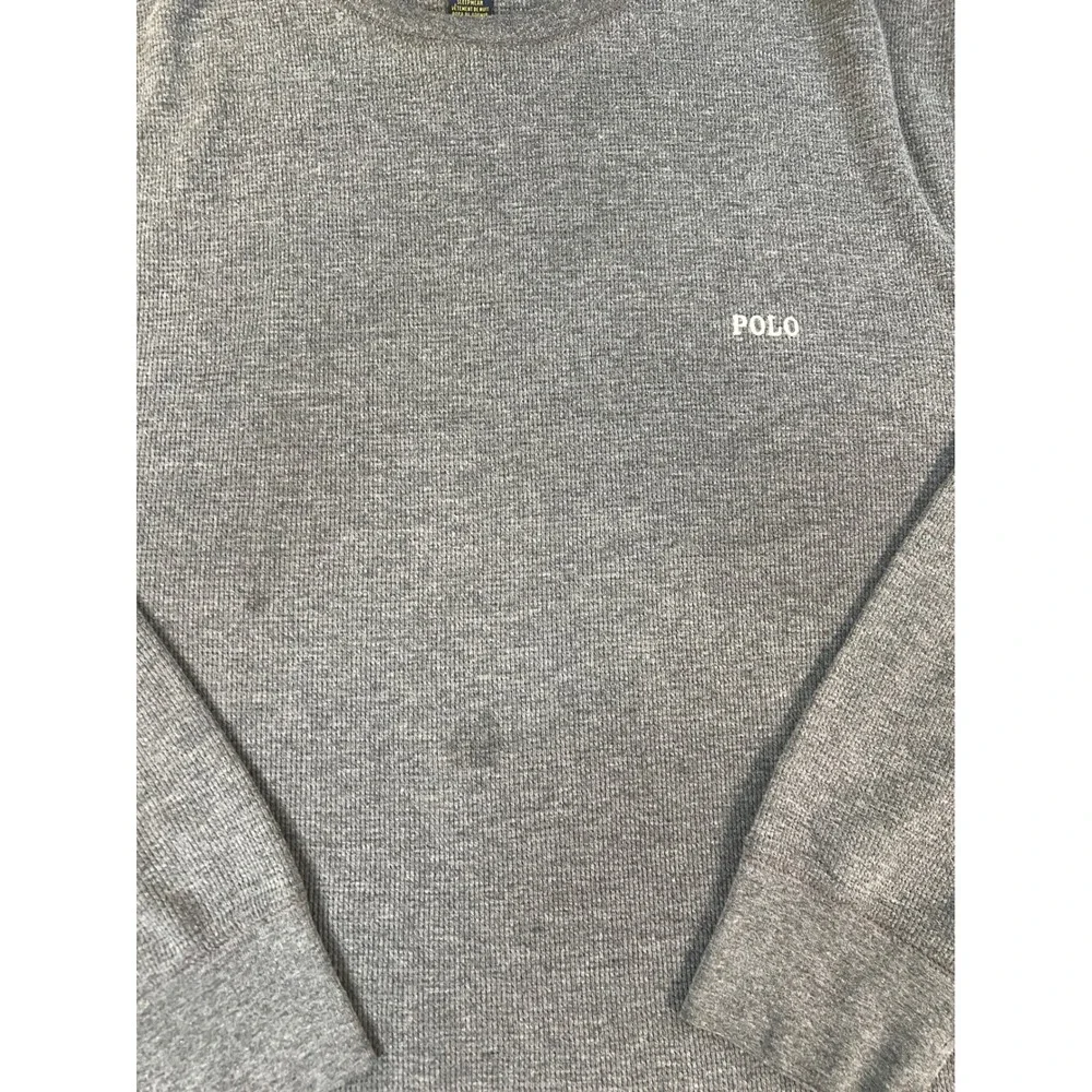Polo Ralph Lauren Mens 2XL Grey Waffle Knit Long Sleeve Sleepwear Shirt Logo